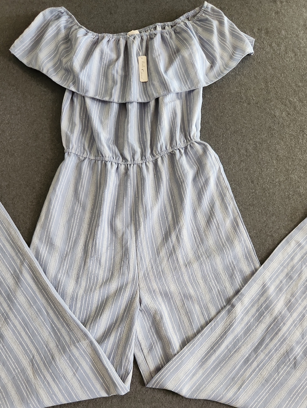 Kiwi & Punch Women's Blue & White Striped Off-Shoulder Jumpsuit Size Large NEW